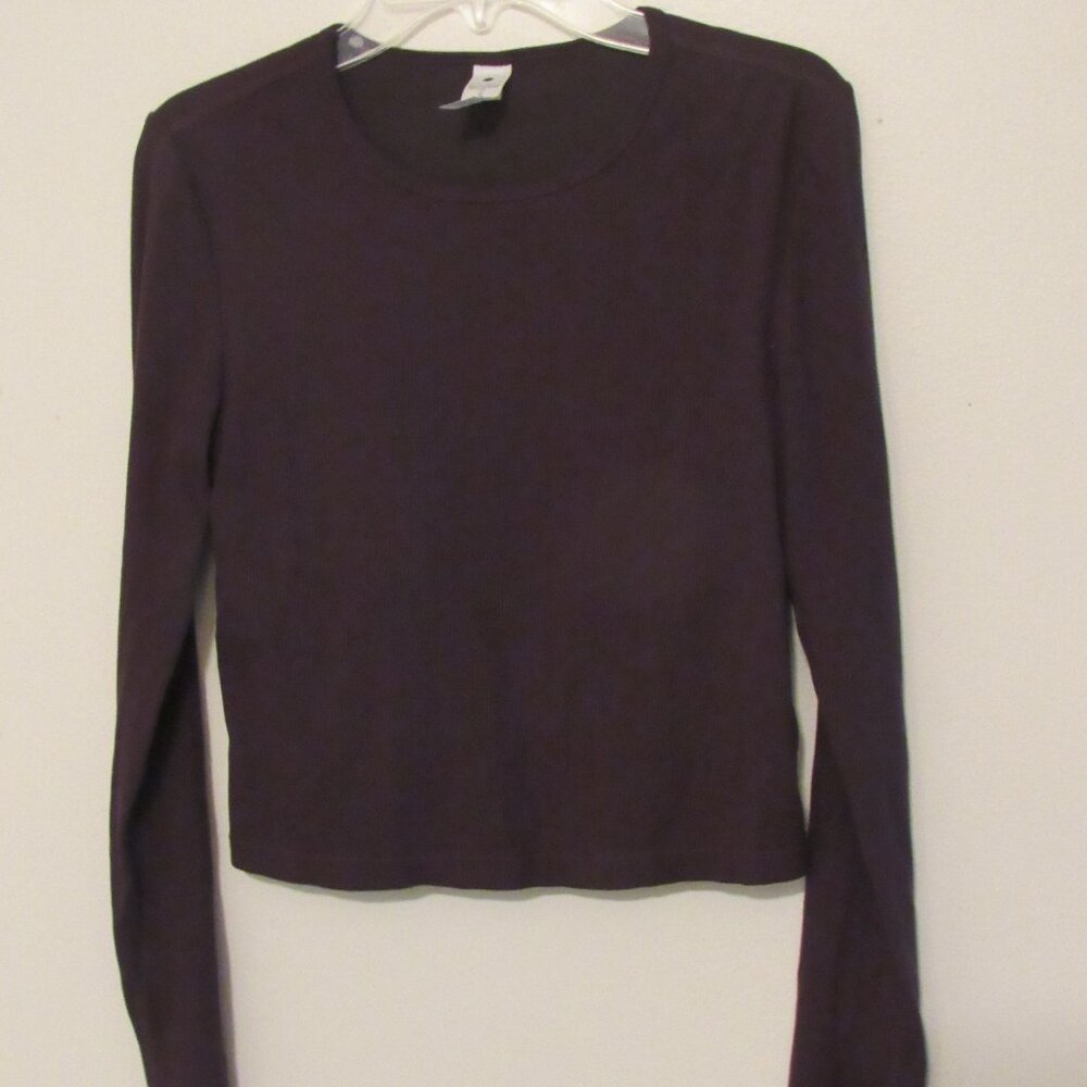 Yogalicious Heavenly Rib Tara Crop Long Sleeve Top Women's Small Black Shelf Bra